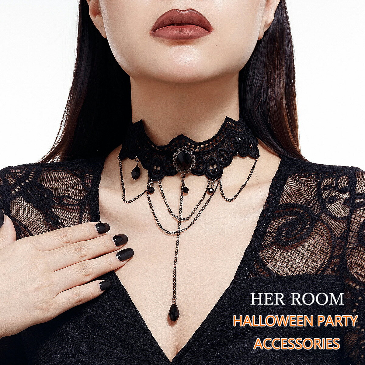 ハロウィン チョーカー ネックレス レース レディース ゴシック ロリータ フリンジ に刺繍 アクセサリ..