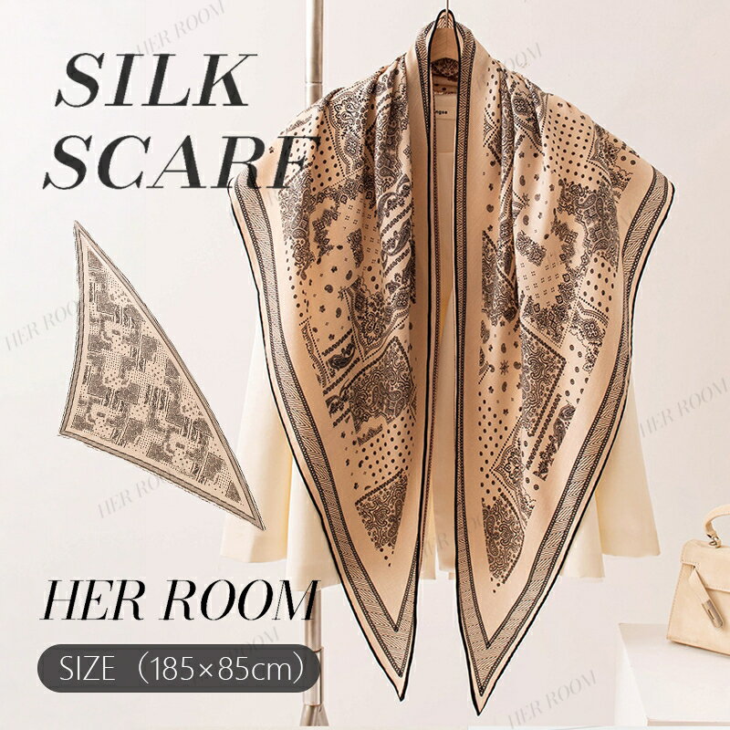Other - 【 185×85cm 】シルクスカーフ ペイズリー × ドット バンダナ風 大判 三角シルクスカーフ 四季対応 アクセサリー 装飾 髪飾り シルク ウール 混紡 三角形 冷房対策 UVカット 母の日 ギフト 誕生日