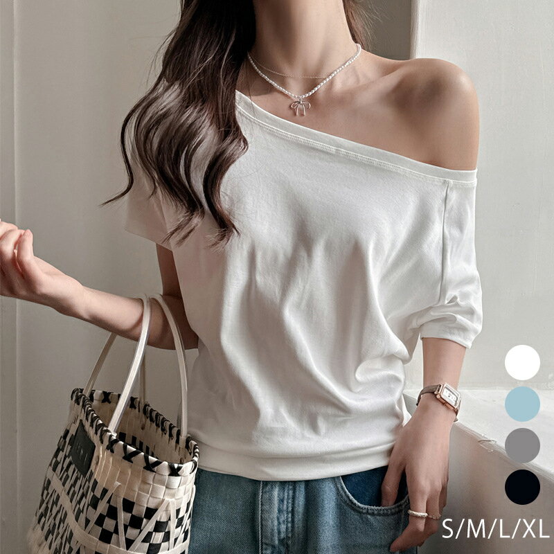 レディースワンショルカットソー フラワー アシメ 韓国2色 s6867 hytshirt094.jpg