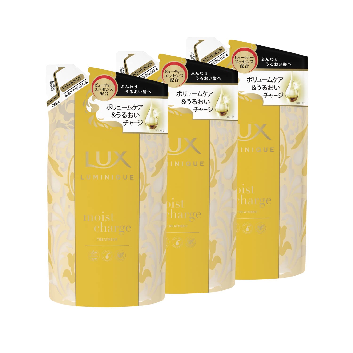 乐天商城 - LUX ラックス ルミニーク モイストチャージ トリートメント 詰め替え用 350g×3個セット ヘアトリートメント パサつき 乾燥髪 ダメージケア うるおい補給 フレンチスパ発想 デュアルアロマ