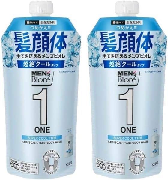 夏のお風呂をこれ1本で快適に！メンズビオレ ONE 超絶クール 蒸し暑い日やスポーツで汗をかいた後、シャワーだけでスッキリしたい男性へ。 髪・顔・体、これ1本で全身の汚れを落とせるオールインワン洗浄料です。 「浄クリアジェル」で皮脂・汗汚れを徹底オフ 独自のジェルが肌や髪に密着。気になる皮脂や汗のベタつきを溶かし出し、キュッとした洗い上がりを実現します。 さらに超絶クールの冷感処方で、入浴後も続く爽快な涼しさを体感してください。 お得な2本まとめ買いセット 毎日使うものだから、まとめ買いが賢い選択。詰替え用340mlが2本届くお得なセットです。 洗面所やバスルームにストックしておけば、買い忘れの心配もありません。 これ1本でシャンプー・ボディソープ・洗顔が完了する時短アイテム 汗・皮脂汚れをしっかり落とす高い洗浄力 クールな使用感で、夏の不快感をリフレッシュ 【2本セット】メンズビオレ ONE 超絶クール 詰替え 340ml × 2本 【オールインワン】シャンプー・ボディソープ・洗顔、これ1本で全身洗浄 【洗浄力】浄クリアジェルが皮脂・汗汚れを溶かし出してオフ 【冷感】超絶クール処方で、汗ばむ季節もスッキリ爽快 【時短】泡切れ・すすぎが早く、忙しい朝やスポーツ後に最適 商品情報 商品紹介 汗と皮脂をスッキリ洗い流す、男性用オールインワン洗浄料の2本セット。これ1本で全身ケアが完了し、超絶クールな冷感が続きます。 商品詳細 ブランド：メンズビオレタイプ：ジェル対象：男性用形状：詰替え用セット内容：340ml × 2本 成分 - 商品サイズ - 使用方法 適量を手に取り、泡立てネットなどを使ってよく泡立ててから、髪・顔・体を洗います。その後、水またはぬるま湯でよくすすいでください。