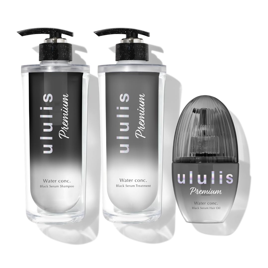 乐天商城 - ululis ウルリス プレミアム ウォーターコンク ブラックセラム シャンプー トリートメント ヘアオイル 3点セット 【年齢髪ケアに】 ダメージ補修 保湿 うねり対策 ブラックフルールの香り