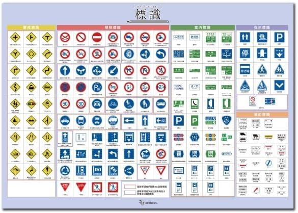 お風呂ポスター 道路標識一覧 B3サイズ(364×515mm) お風呂 知育 ポスター 防水 キッズ 日本製 勉強 幼児 小学生 小学3年 男の子 女の子 標識 道路標識 記号 かたち 道路交通 普通免許