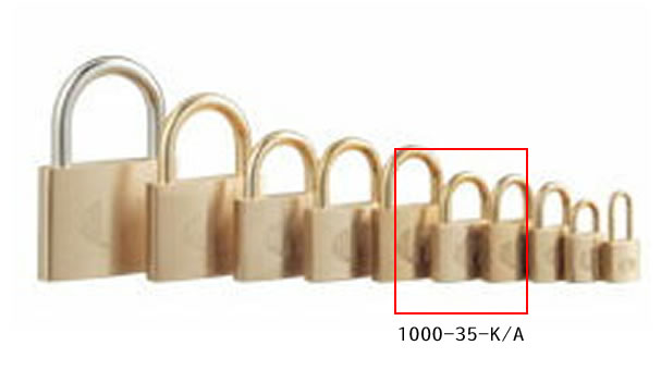 《 セット販売：12個 》の真鍮製南京錠 定番の1000シリーズ 1000-35 K A(同一キー) - アルファ