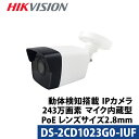 動体検知 マイク内蔵 HIKVISION 防犯カメラ IP 屋外屋内 カメラ電源不要 スマホ監視 PoE DS-2CD1023G0-IUF 243万画素 バレット型 レンズサイズ2.8mm 送料無料 あす楽