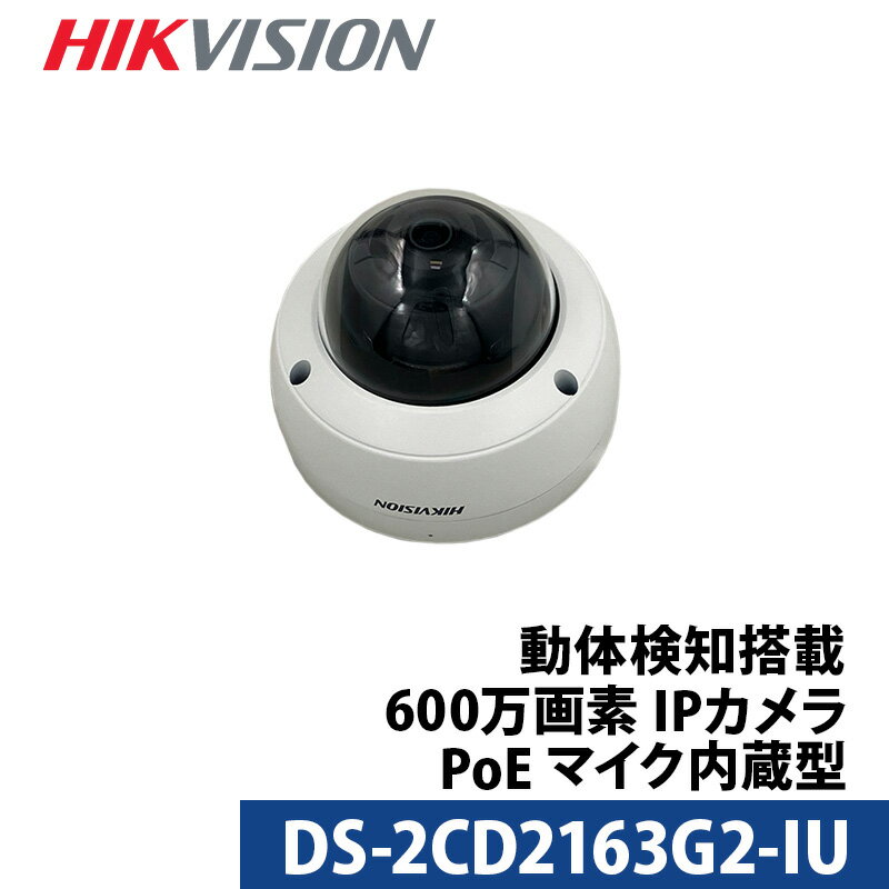 600万画素 動体検知 マイク内蔵 HIKVISION（ハイクビジョン）防犯カメラ IP 屋外屋内 カメラ電源不要 スマホ監視 PoE DS-2CD2163G2-IU ドーム型 レンズサイズ2.8mm