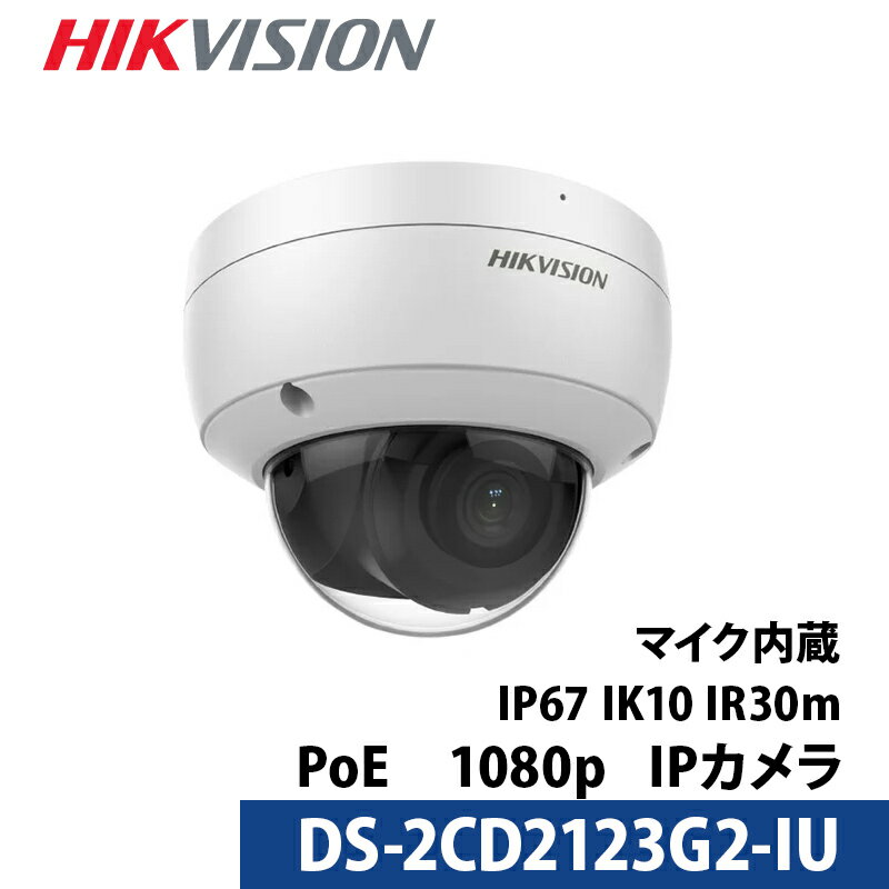 243万画素 マイク内蔵 HIKVISION（ハイクビジョン）防犯カメラ IP 屋外屋内 カメラ電源不要 スマホ監視 PoE DS-2CD2123G2-IU ドーム型 レンズサイズ2.8mm 1