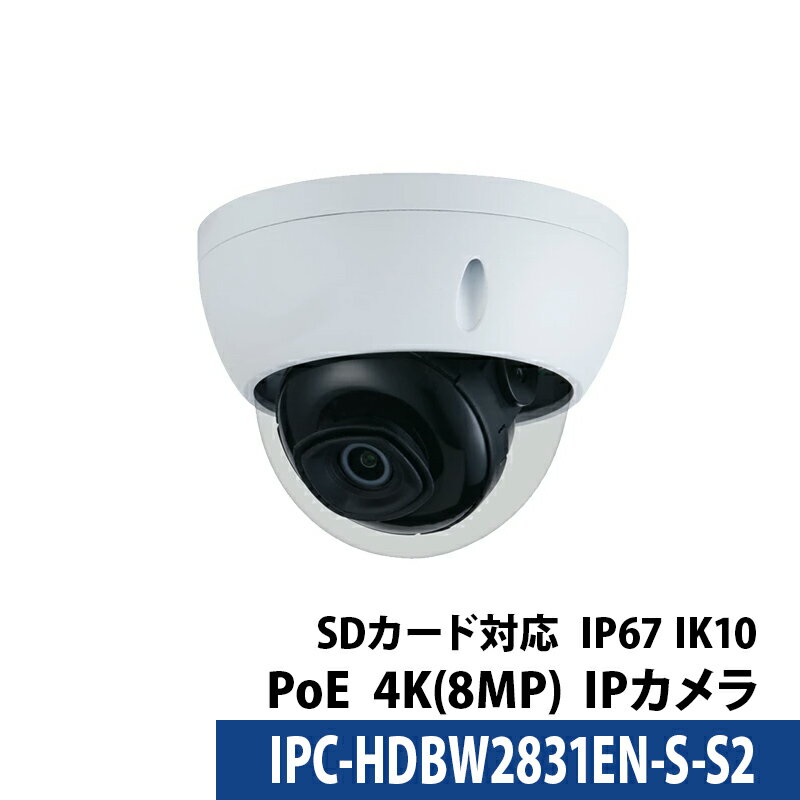 Dahua(ダーファ) 防犯カメラ IPC-HDBW2831EN-S-S2 屋内屋外 IP 800万画素 4K レンズサイズ2.8mm ドーム型 PoE