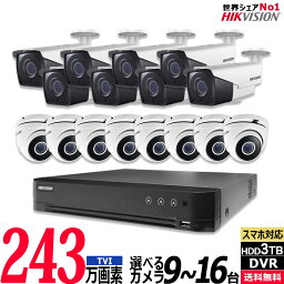 バリフォーカル 243万画素 防犯カメラセット レコーダーHDD3TB込 アナログ 屋内屋外カメラ9～16台 8chDVR HIKVISION製 スマホ監視 TVI-SET2-16CH