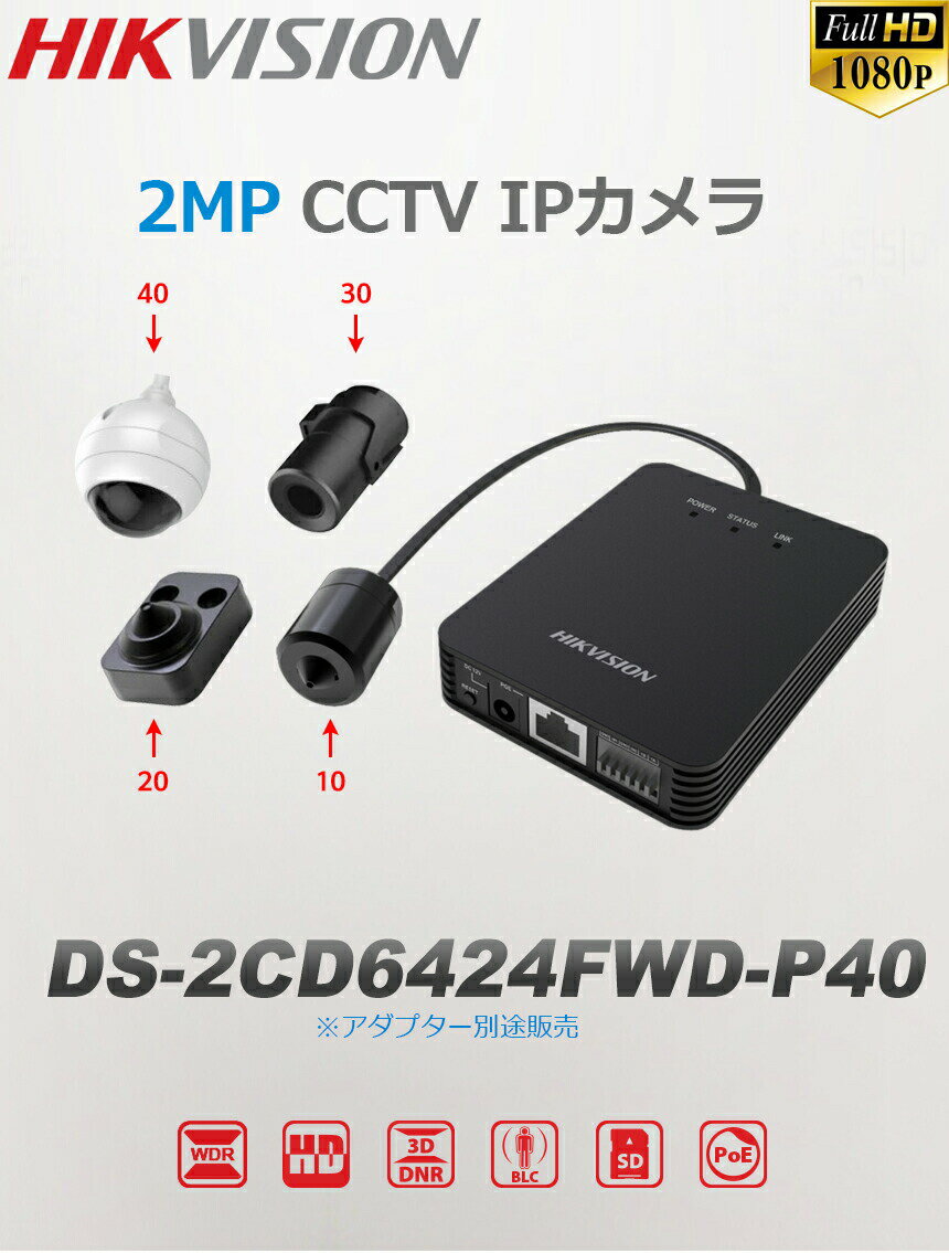 【提携倉庫】[HIKVISION] [IP-2M] 防犯カメラ 200万画素 2メガピクセル IPカメラ 　ピンホール型　[1.1mm 線 8M] POE 露出 逆光補正 POE DS-2CD6424FWD-P40/2M