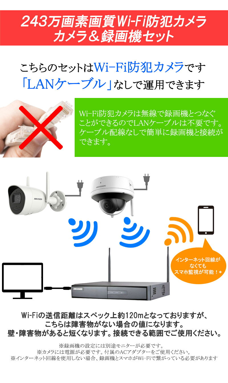 HIKVISION ハイクビジョン 防犯カメラ ワイヤレス 無線 屋内屋外 マイク内蔵 243万画素 1~4台セット レコーダー bouhan-direct-10004723 防犯ーダイレクト楽天市場店 サンプル画像2