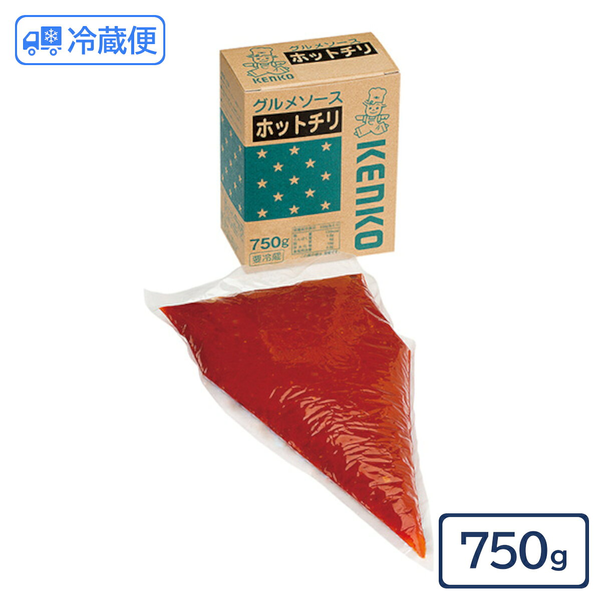 ■内容量 750g ■メーカー ケンコーマヨネーズ ■保存方法 冷蔵（1～10℃）で保存してください。開封後はお早めにご使用ください。 0℃以下になると分離することがありますので、ご注意ください。 ■発送方法 冷蔵便 ■原材料 たまねぎ、トマトペースト、砂糖類（ぶどう糖果糖液糖、水あめ、砂糖）、食用植物油脂、醸造酢、食塩、ガーリックペースト、香辛料／増粘剤（加工デンプン）、調味料（アミノ酸）、グリシン、酢酸Na、香辛料抽出物、パプリカ色素、酸味料、（一部に大豆を含む） ■アレルギー 大豆 栄養成分表示（100gあたり） エネルギー 133kcal、たんぱく質 1.8g、脂質 6g、炭水化物 18g、食塩相当量 2.2g（推定値） ■コメント じっくりと炒めたたまねぎとにんにくが入ったホットな味わいのトマトベースのソースです。チリペッパーの強い辛味がきいています。三角袋ですので絞りやすく、線引きやトッピングに適しています。チリドッグや、ピザのソースにぜひどうぞ。じっくりと炒めたたまねぎとにんにくが入ったホットな味わいのトマトベースのソースです。チリペッパーの強い辛味がきいています。三角袋ですので絞りやすく、線引きやトッピングに適しています。チリドッグや、ピザのソースにぜひどうぞ。