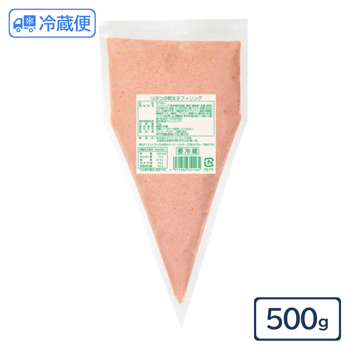 ■内容量 500g ■メーカー ケンコーマヨネーズ ■保存方法 冷蔵（1～10℃）で保存してください。開封後はお早めにご使用ください。 ■発送方法 冷蔵便 ■原材料 ドレッシング（食用植物油脂（国内製造）、鶏卵、醸造酢、砂糖、食塩）、辛子明太子、食塩、かつおなまり節エキス、砂糖、乳たんぱく、赤唐辛子末／増粘剤（加工デンプン、増粘多糖類）、調味料（アミノ酸等）、グリシン、酢酸Na、着色料（紅麹、パプリカ色素）、pH調整剤、香辛料抽出物、（一部に小麦・卵・乳成分・大豆を含む） ■アレルギー 小麦・卵・乳成分・大豆 栄養成分表示（100gあたり） エネルギー 332kcal、たんぱく質 7.7g、脂質 31.9g、炭水化物 3.5g、食塩相当量 6.0g（推定値） ■コメント 口に入れた瞬間に広がる北海道明太子のつぶつぶとした食感が特長のフィリングです。旨味たっぷりのかつおなまり節エキスを加えて味に深みを出しました。サラダからグラタン、パンメニューまで和える、塗る、線引きするなど幅広い用途でお使いいただけます。 ※賞味期限：製造日より60日口に入れた瞬間に広がる北海道明太子のつぶつぶとした食感が特長のフィリングです。旨味たっぷりのかつおなまり節エキスを加えて味に深みを出しました。サラダからグラタン、パンメニューまで和える、塗る、線引きするなど幅広い用途でお使いいただけます。