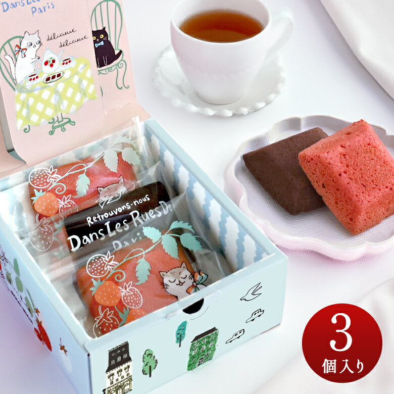 バレンタイン バレンタインデー いちごバターケーキとフィナンシェ・ショコラ3個入り 可愛い 義理チョコ 友チョコ 個包装 ばらまき 500円 ギフト プレゼント 人気 ブールミッシュ 『常温配送』【 7箱以上で送料無料 】