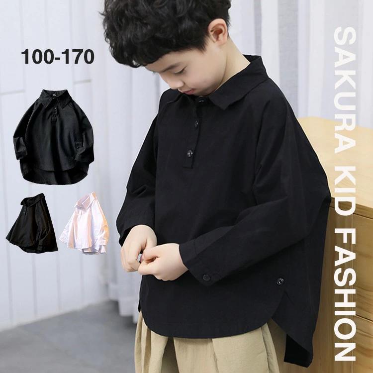 冬 春 トップス 無地 レギュラーカラー プルオーバ 長そで 秋 男の ゆったり ヘンリーネック ワイシャツ キッズ カジュアル