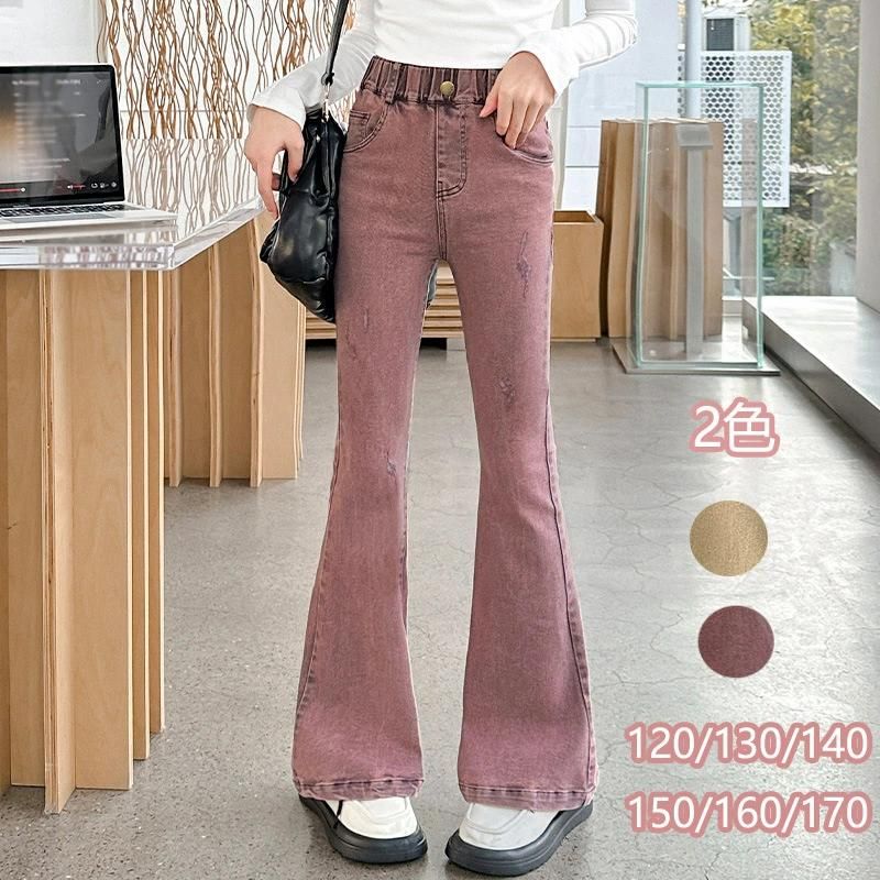 春秋 子供服 ストレートパンツ ダメージジーンズ 女の子 キッズ ラッパズボンおしゃれ ボトムス ジーンズ ボトムス デニムパンツ
