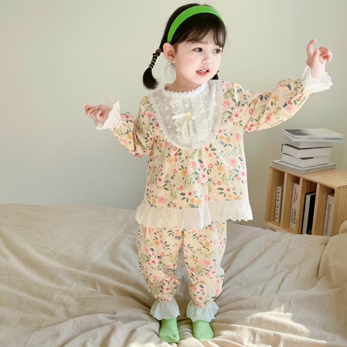 ルームウェア キッズパジャマ ズボン セットアップ 上下セット パジャマ ベビー キッズ 綿製【子供用】【女の子】花柄 キッズ