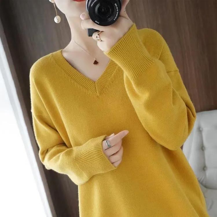 ニット ニットトップス ロングニット Vネックニット Vネックセーター 大人可愛い 秋冬 長袖 ニットセーター レディース セーター boundary-shop-10052424 boundaryショップ サンプル画像2