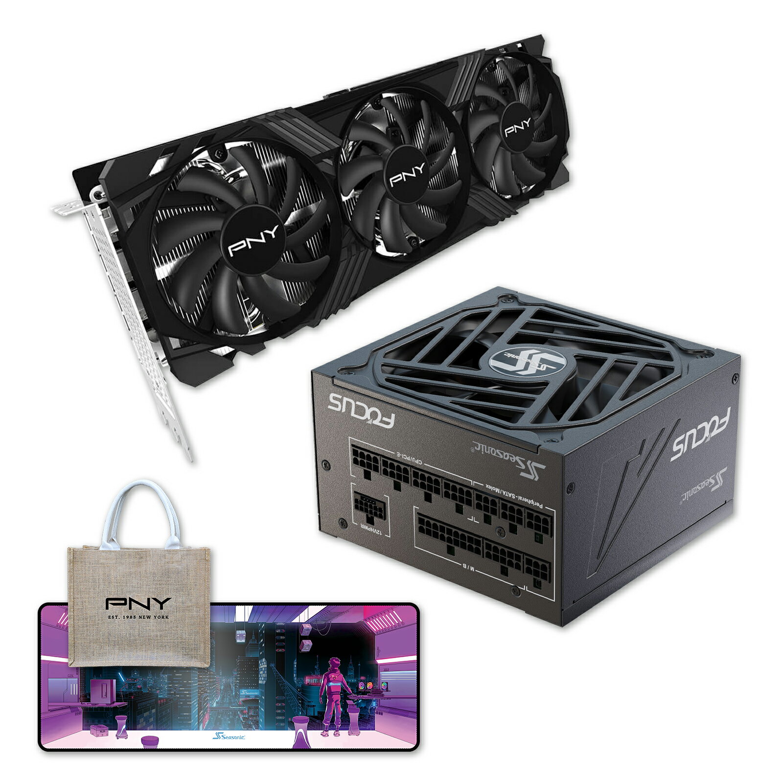 Seasonic 電源とPNYグラフィックカードセット販売品 Seasonic Focus V3 GX-750 750W 80 ゴールド ATX 3.0 ＆ PCIe 5.0 対応 PNY GeForce RTX4070Ti 12GB VERTO LED 3FAN VCG4070T12TFXPB1 グラフィックスボード VD8376