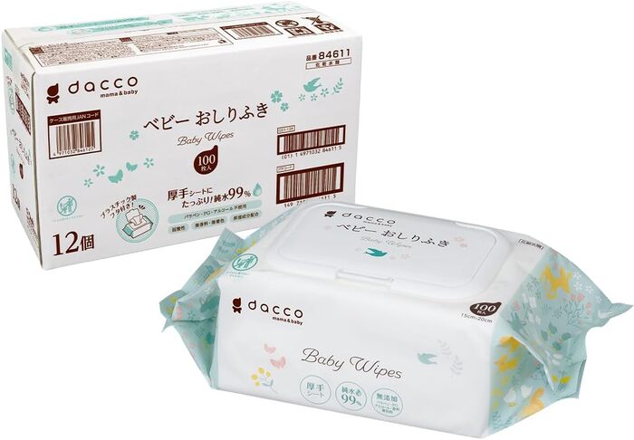 dacco(ダッコ) ベビーおしりふき ふた付 1200枚(100枚入×12個) 大容量 お徳用 厚手シート たっぷり純水..