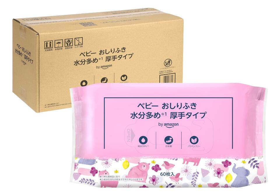 Mama Bear (ママベアー) ベビー おしりふき 純水99 厚手タイプ 水分多め 無香料60枚入x20個 (1200枚) ケース品 日本製