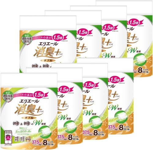 エリエール トイレットペーパー 消臭プラス 1.5倍巻き 37.5m×64(8ロール×8パック)ロール ダブル パルプ100% ほのかに香る ナチュラルクリアの香り 【ケース販売】のサムネイル