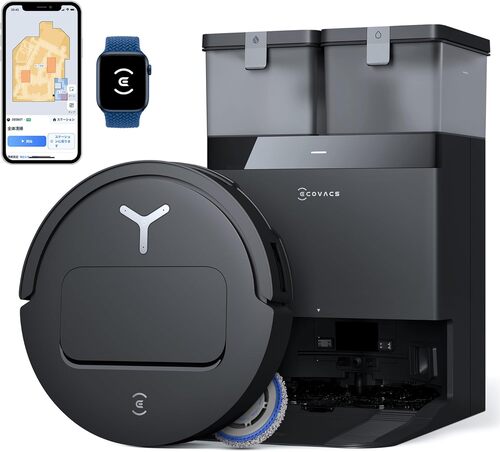 【超薄型】ECOVACS(エコバックス) T50 OMNI ロボット掃除機 15000Pa強力吸引 加圧回転式デュアルモップ 水拭き 両用 毛絡まない モップ洗浄 自動ゴミ収集 高精度マッピング お掃除ロボット ブラック