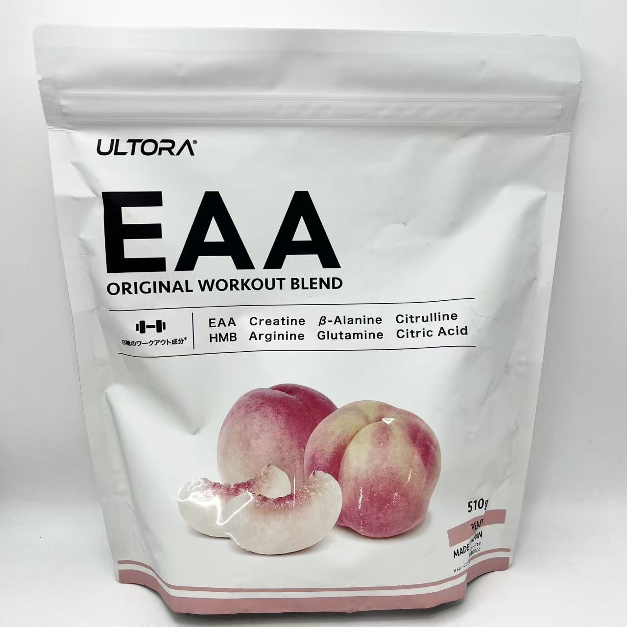 賞味期限：2028.04 ULTORA EAA BCAA 約30日分 人工甘味料不使用 国内製造 必須アミノ酸9種 ピーチ風味 510g