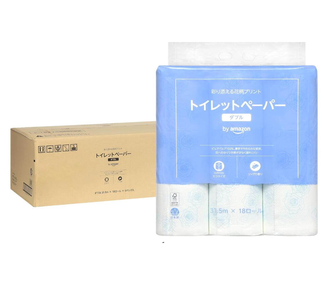 乐天商城 - by Amazon 【ケース販売】花柄トイレットペーパー FSC認証紙 108ロール(18ロール X 6パック)ダブル ソープの香り
