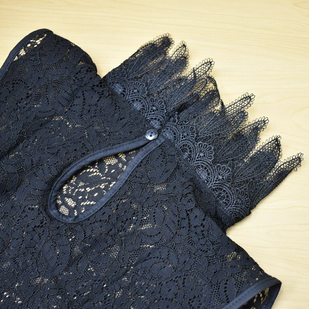 （送料無料）大人エレガント◎花びらのスタンド総レース付け襟（黒）