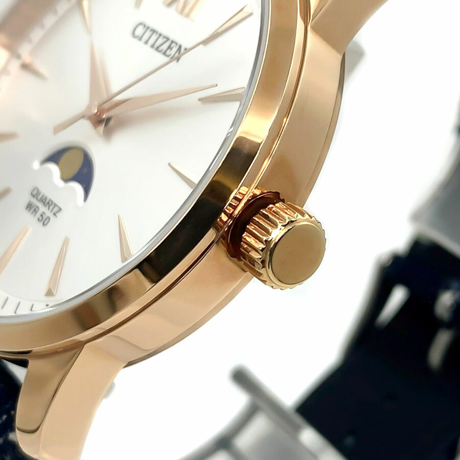 【あす楽 送料無料】【ベルト2本セット】【当店限定岡山デニムベルト】【純正クロコ型押しレザーベルト付属】CITIZEN シチズン メンズ クオーツ 腕時計 5気圧防水(50m防水) ステンレススチール アナログ ムーンフェイズ 秒針停止機能 3針 AK5003-05A