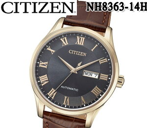 【送料無料】CITIZEN シチズン カレンダー AUTOMATIC オートマチック　アナログ 腕時計ビジネス　プレゼント　ギフト　メンズ【NH8363-14H】メンズ レザー ゴールド　グレー