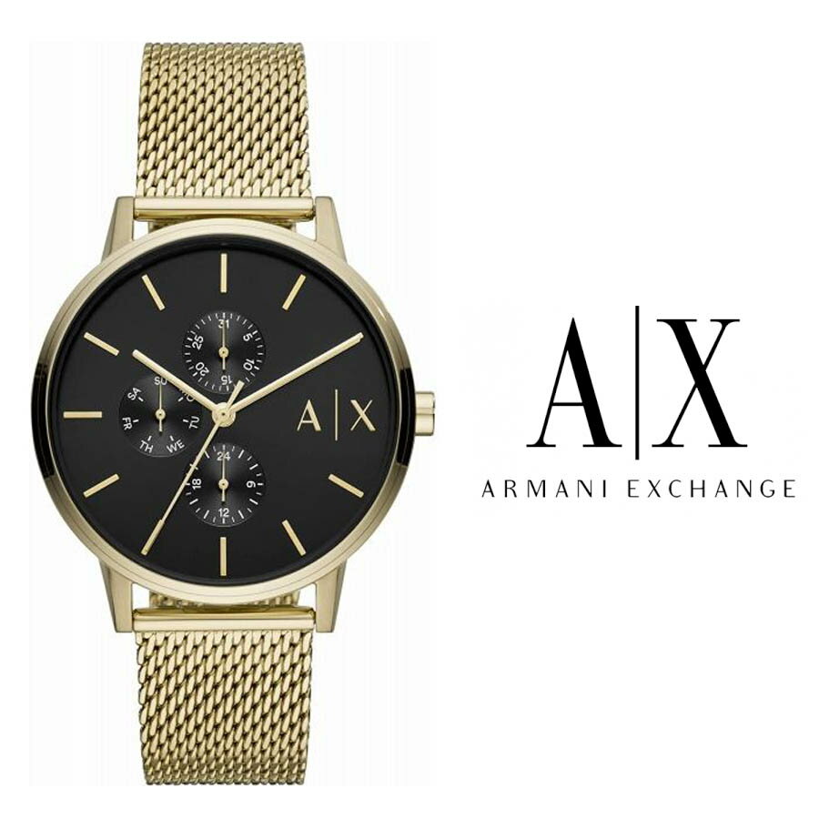 エンポリオアルマーニ AR2022 腕時計（メンズ） あす楽 送料無料 アルマーニ エクスチェンジ AX2715 ARMANI EXCHANGE メンズ 腕時計 アナログ クオーツ　メッシュ ステンレス ミラネーゼ CAYDE ケイド 高級 ブランド マルチファンクション ゴールド ブラック