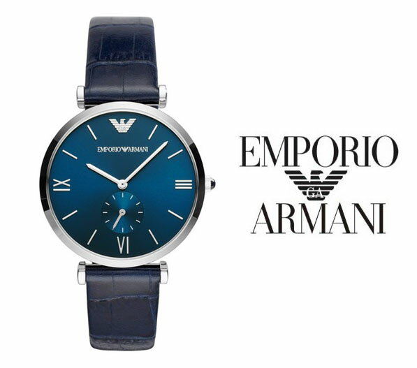 楽天ブルジョネ楽天市場店あす楽 送料無料 EMPORIO ARMANI エンポリオアルマーニ GIANNI T-BAR ジャンニティーバー クォーツ メンズ 腕時計 ブルー レザー ベルト AR11300 人気 オススメ ギフト アナログ スモールセコンド