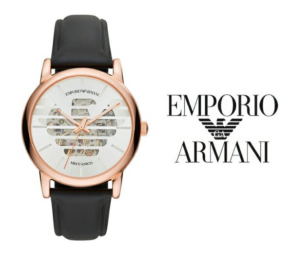 エンポリオ・アルマーニ 腕時計（メンズ） あす楽 送料無料 EMPORIO ARMANI エンポリオアルマーニ MECCANICO メカニコ 自動巻 メンズ 腕時計 レザー ベルト AR60031 人気 オススメ プレゼント アナログ ブラック イーグル