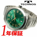 【国内正規品 高級チタンベルト】TECHNOS テクノス 男性用メンズ 電池式 クオーツ 39mm フェイス 腕時計 ラウンド 3気圧防水 アナログ 3針 カレンダー チタンケース チタンバンド 軽量 ローマ数字 アンティーク レトロ ヴィンテージ デザイン シンプル 時計 グリーン T9B56IM その1