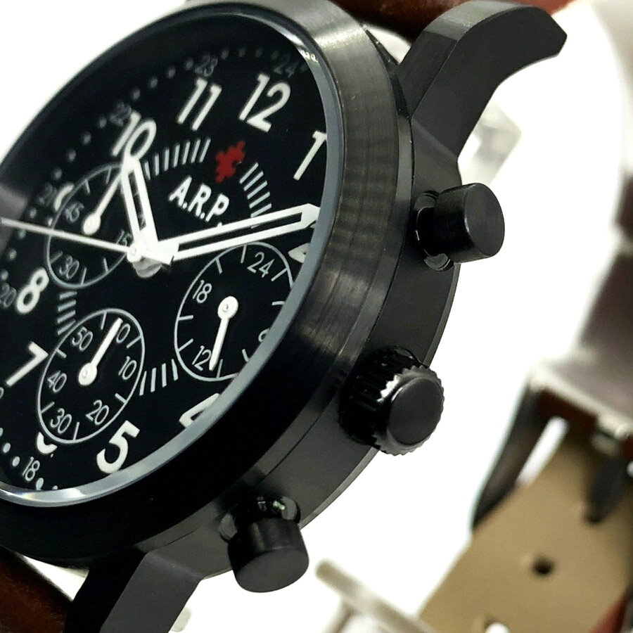 【あす楽 送料無料】【ベルト2本セット】【当店限定オイルレザーベルト付属】【純正レザーベルト】A.R.P エーアールピー メンズ 男性 レディース 女性 ユニセックス クォーツ 腕時計 日常生活防水 ステンレス ミネラルガラス 多針アナログ クロノグラフ ARP211-BBLBR