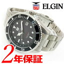 電池交換不要 ソーラー時計 エルジン ELGIN メンズ 男性 ソーラークオーツ 腕時計 ラウンド 200m防水 20気圧防水 ダイバー ブラック 黒 シルバー 銀 ステンレスブレス カレンダー 日付 タキメーター カッコイイ とけい 時計 FK1426S-B その1