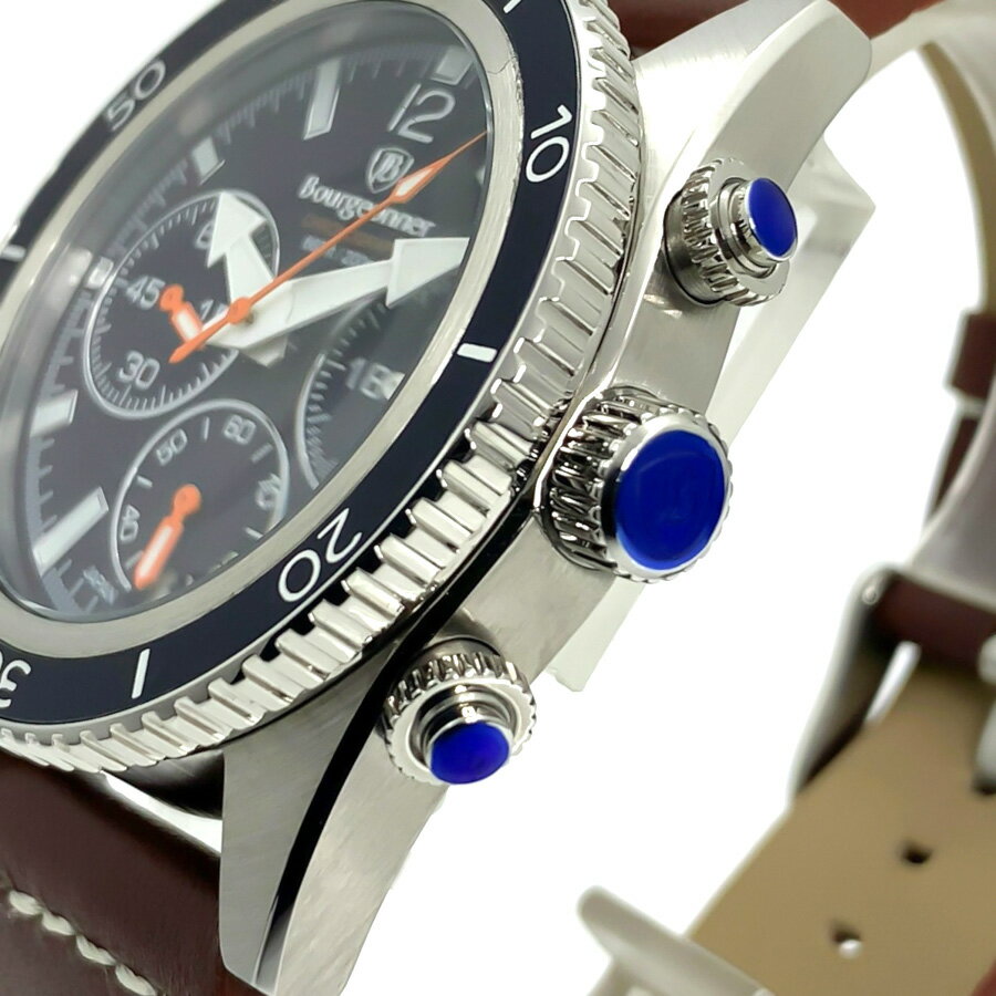 【あす楽 送料無料】【ベルト2本セット】【当店限定オイルレザーベルト付属】【純正ステンレスベルト】Bourgeonner ブルジョネウォッチ メンズ 男性 クオーツ 腕時計 20気圧防水 200m防水 多針アナログ クロノグラフ デイトカレンダー ストップウォッチ 蓄光加工 BG-002NB