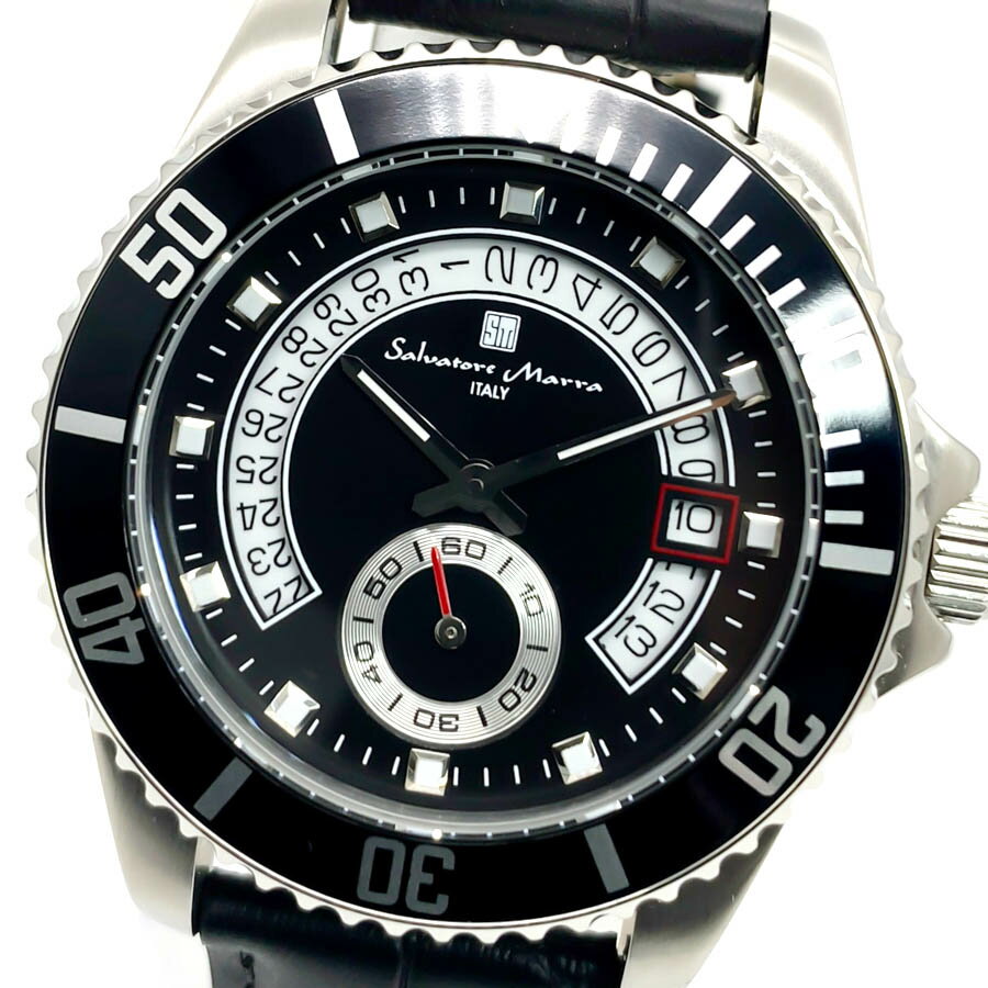 【あす楽 送料無料】【ベルト2本セット】【当店限定クロコ型押しレザーベルト】【純正ステンレスベルト付属】Salvatore Marra サルバトーレマーラ メンズ クォーツ 腕時計 日常生活防水(50m防水) ステンレス アナログ デイトカレンダー スモールセコンド SM22107-SSBK