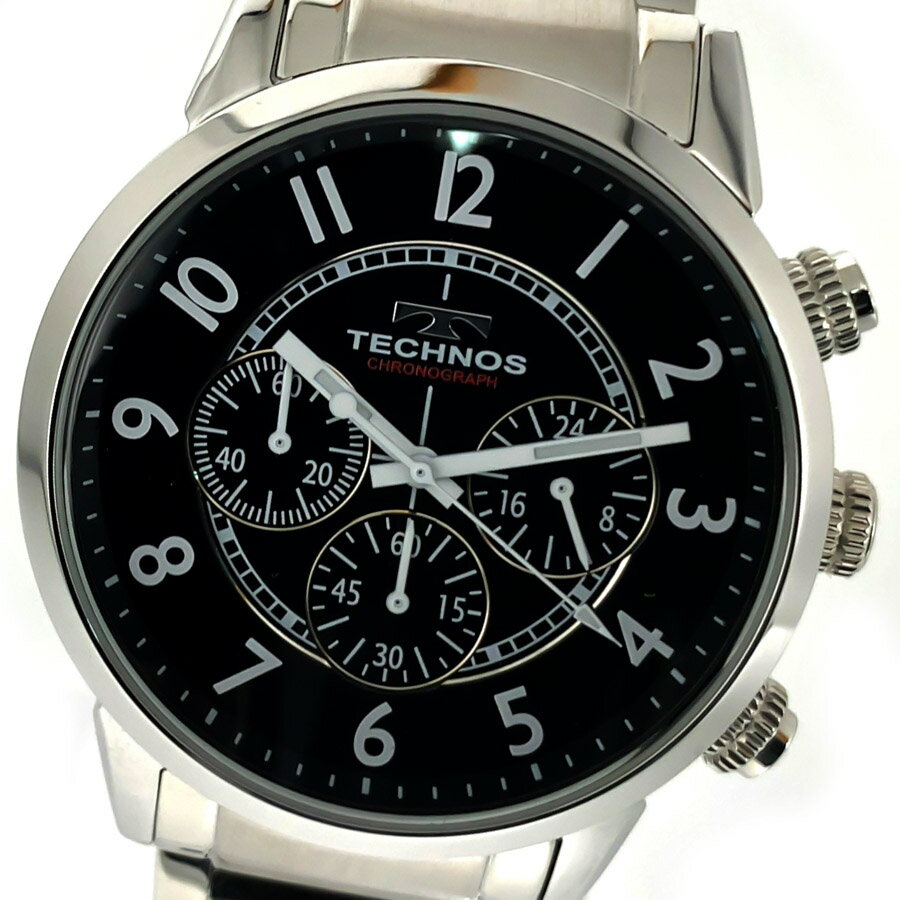 【あす楽 送料無料】 TECHNOS テクノス メンズ クォーツ 腕時計 ラウンド 日常生活防水 ステンレススチール クロノグラフ アナログ ブラック ホワイト シルバー T9B61SB 2