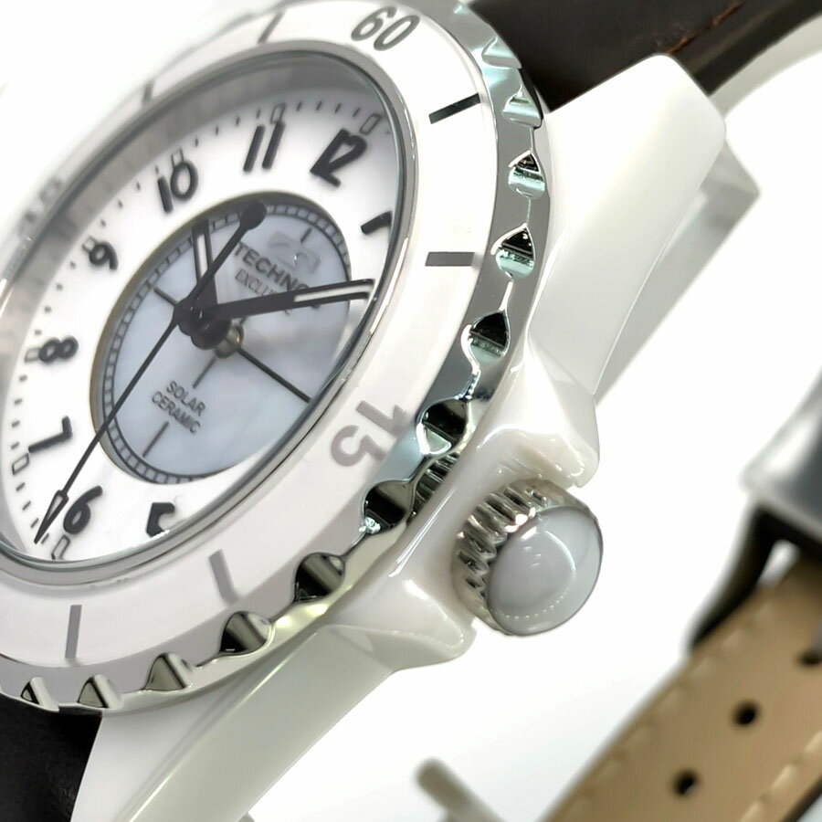 【あす楽 送料無料】【ベルト2本セット】【当店限定ワックスソフトレザーベルト】【純正セラミックベルト付属】TECHNOS テクノス EXCLUSIVE エクスクルーシブ レディース ソーラー 腕時計 3気圧防水 セラミック アナログ デイトカレンダー 電池交換不要 TE9002TW