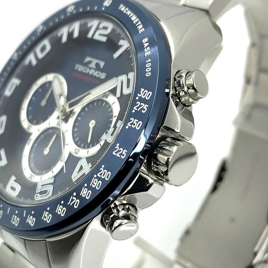 【国内正規品】【あす楽 送料無料】TECHNOS テクノス CHRONOGRAPH クロノグラフ メンズ クオーツ 腕時計 5気圧防水(50m防水) ステンレススチール 多針アナログ ストップウォッチ スクリューバック 24時間計 60分計 ジャパンムーブメント T6B97NN