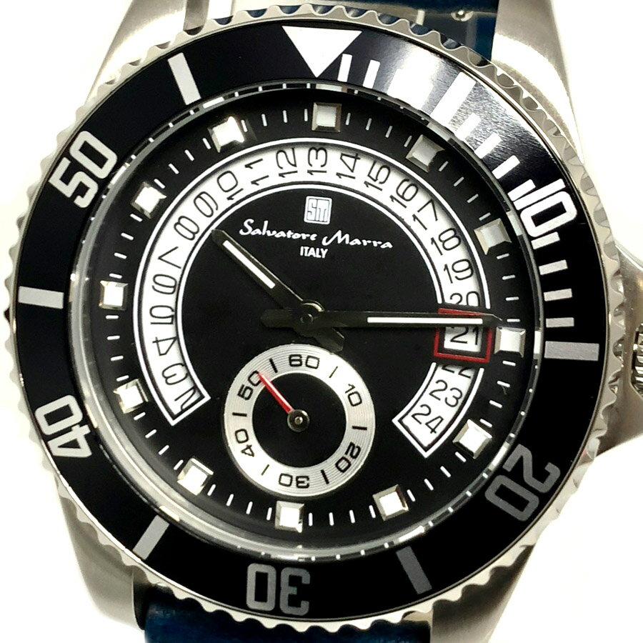 【あす楽 送料無料】【ベルト2本セット】【当店限定オイルレザーベルト付属】【純正ステンレスベルト】SALVATORE MARRA サルバトーレマーラ メンズ クオーツ 腕時計 5気圧防水 アナログ デイトカレンダー スモールセコンド 回転ベゼル 蓄光インデックス SM22107-SSBK