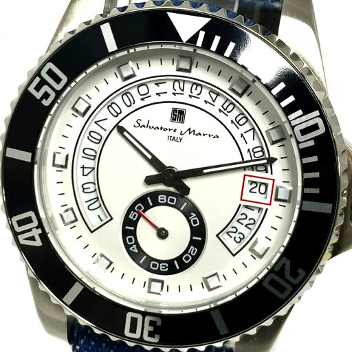 【あす楽 送料無料】【ベルト2本セット】【当店限定岡山デニムベルト付属】【純正ステンレスベルト】SALVATORE MARRA サルバトーレマーラ メンズ クオーツ 腕時計 5気圧防水 アナログ デイトカレンダー スモールセコンド 回転ベゼル 蓄光インデックス SM22107-SSWHBK