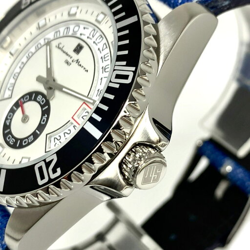 【あす楽 送料無料】【ベルト2本セット】【当店限定岡山デニムベルト付属】【純正ステンレスベルト】SALVATORE MARRA サルバトーレマーラ メンズ クオーツ 腕時計 5気圧防水 アナログ デイトカレンダー スモールセコンド 回転ベゼル 蓄光インデックス SM22107-SSWHBK