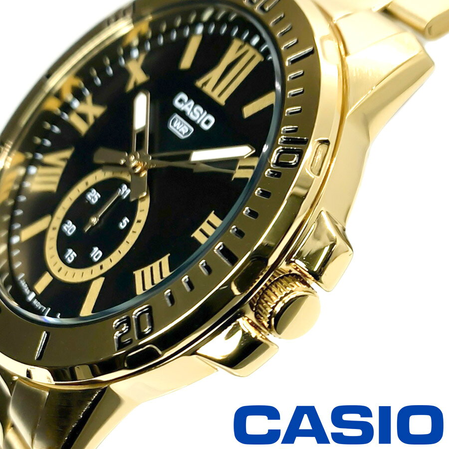 【あす楽 送料無料】【ネコポス】CASIO カシオ STANDARD スタンダード チープカシオ チプカシ メンズ クォーツ 腕時計 ラウンド 日常生活防水 カレンダー ローマ数字 ブラック ゴールド MTP-VD200G-1B