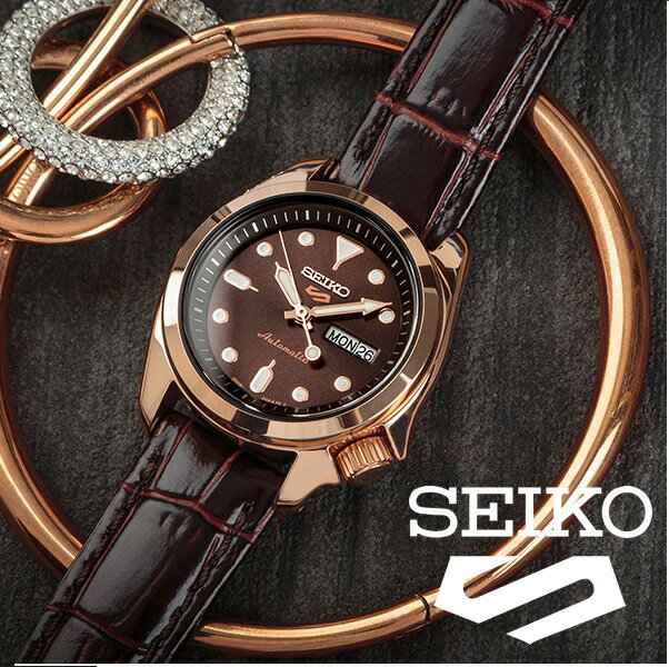 【海外モデル 日本未発売モデル】 SEIKO セイコー 5 ファイブ SPORTS 5スポーツ レディース 女性 自動巻き オートマチック 腕時計 ラウンド 10気圧防水 3針 カレンダー 秒針停止機能 ステンレスケース レザーベルト 皮ベルト レトロ おしゃれ かわいい ゴールド SRE006K1