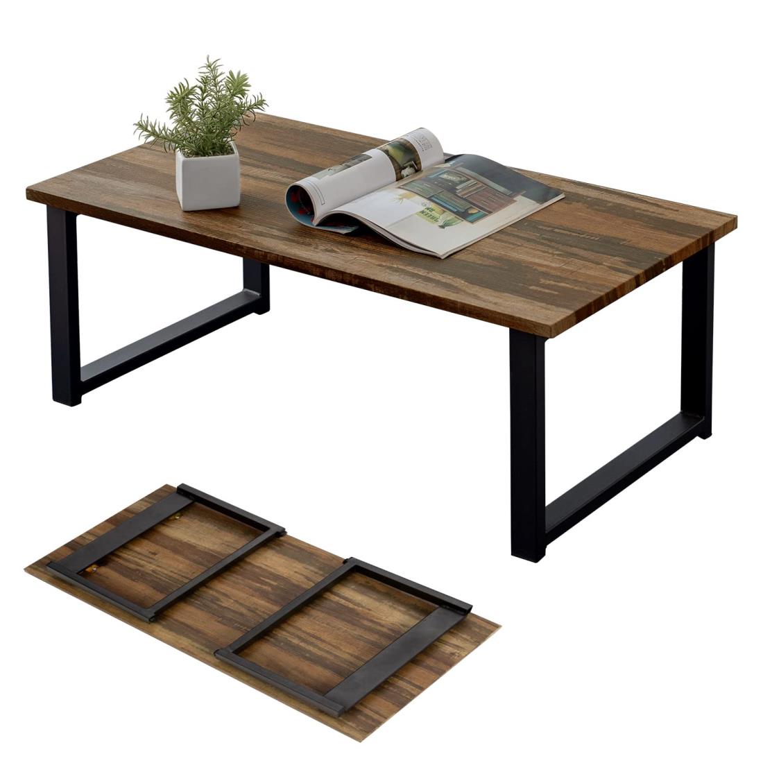 萩原(Hagihara) ローテーブル センターテーブル 折りたたみ テーブル 机 【木目調天板×スチール脚】 インダストリアル リビング ソファ..