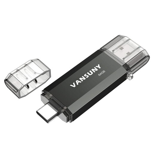 Vansuny USBメモリ 64GB タイプC フラッシュドライブ 2in1 OTG USB 3.0 + USB Cメモリスティック デュアルType C 64ギガ USBサムドライブフォトスティックジャンプドライブ(黒) Vansuny USBメモリ 64GB タイプC フラッシュドライブ 2in1 OTG USB 3.0 + USB Cメモリスティック デュアルType C 64ギガ USBサムドライブフォトスティックジャンプドライブ(黒)
